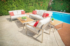 Acacia Stainless Steel & Teak Top Outdoor Coffee Table