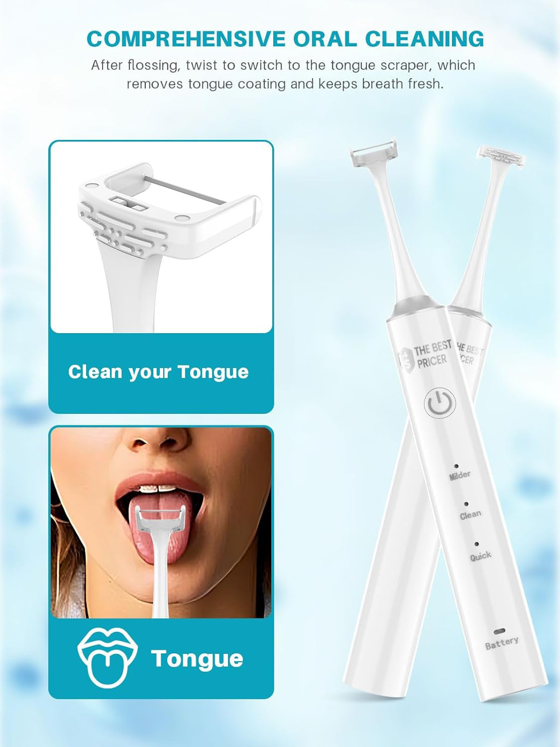 Voraiya Electric Flosser for Teeth & Adults Reusable Dental Floss with 50 Replacement Heads, Water Flosser Alternative for Gentle Gum Care, Teeth Cleaning Tools, and Tongue Scraping