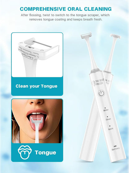 Voraiya Electric Flosser for Teeth & Adults Reusable Dental Floss with 50 Replacement Heads, Water Flosser Alternative for Gentle Gum Care, Teeth Cleaning Tools, and Tongue Scraping