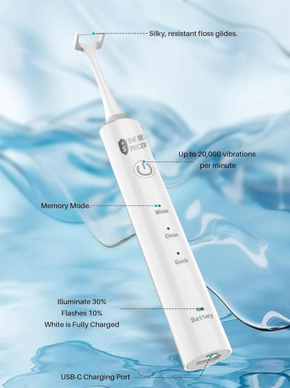 Voraiya Electric Flosser for Teeth & Adults Reusable Dental Floss with 50 Replacement Heads, Water Flosser Alternative for Gentle Gum Care, Teeth Cleaning Tools, and Tongue Scraping