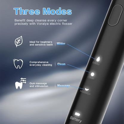 Voraiya Electric Flosser for Teeth Electric Flosser Dental Floss 3 Modes + 50 Replacement Heads Rechargable Ultrasonic Power Flossing for Teeth Adults & Kids