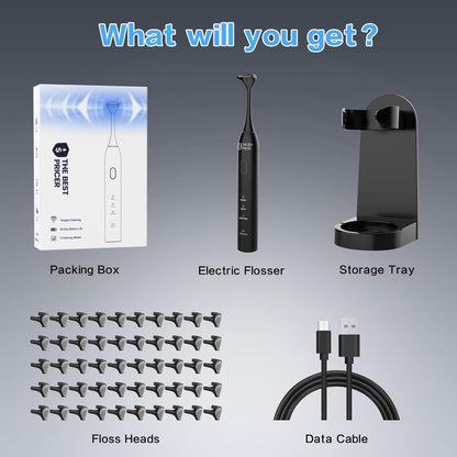 Voraiya Electric Flosser for Teeth Electric Flosser Dental Floss 3 Modes + 50 Replacement Heads Rechargable Ultrasonic Power Flossing for Teeth Adults & Kids
