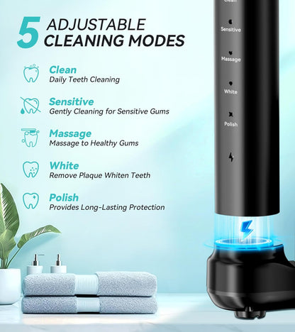 Professional Water Flosser & Electric Toothbrush Combo, 600ML Home Use Oral Irrigator for 10 Adjustable Water Pressure, 2 Cleaning Modes, 1+1 Brushing & Flossing for Complete Oral Care (Black)