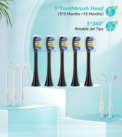 Professional Water Flosser & Electric Toothbrush Combo, 600ML Home Use Oral Irrigator for 10 Adjustable Water Pressure, 2 Cleaning Modes, 1+1 Brushing & Flossing for Complete Oral Care (Black)