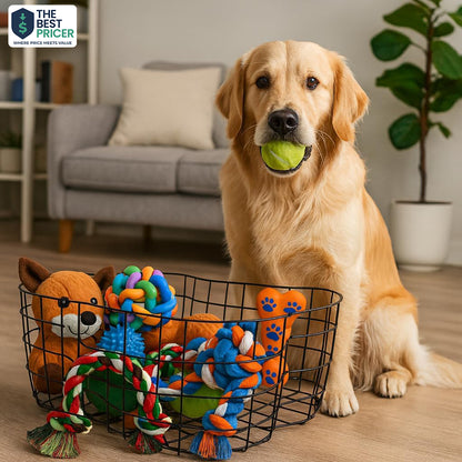 Metal Dog Toy Basket, Bone Shaped Indestructible Dog Toy Bin, Sturdy Dog Storage Organizer, 17 (L) x 13 (W) x 7 (H) inches