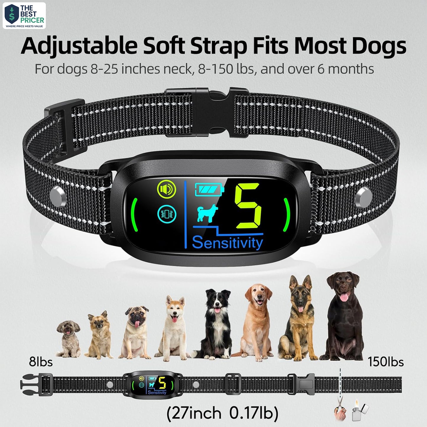 Rechargeable Dog Bark Collar – Smart Anti-Bark Training with Beep & Vibration, Black