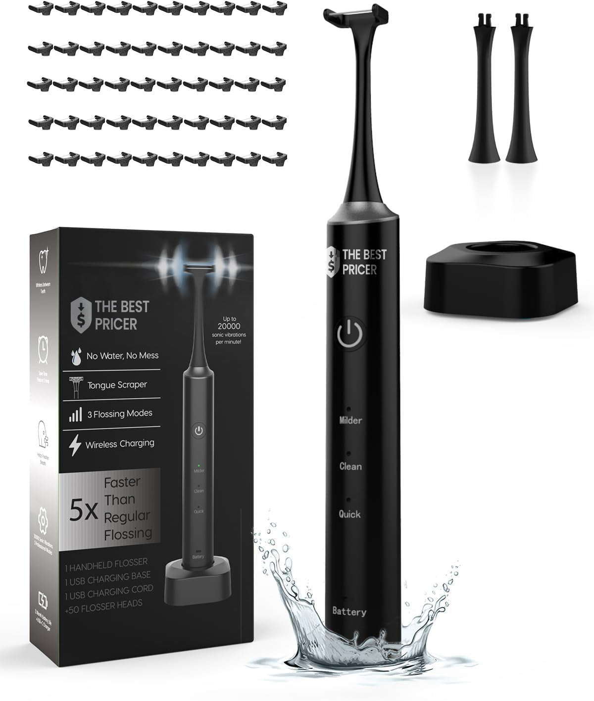 Voraiya Electric Flosser for Teeth Reusable Dental Floss with 50 Replacement Heads,Dentist Recommended Tooth Flossers,Water Flosser Alternative,Rechargeable Dental Floss Picks for Adults,Travel