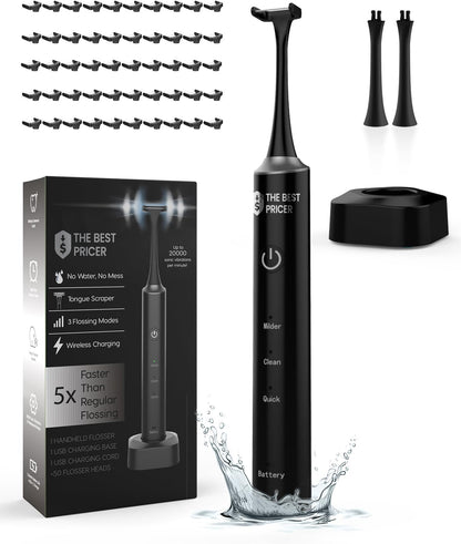 Voraiya Electric Flosser for Teeth Reusable Dental Floss with 50 Replacement Heads,Dentist Recommended Tooth Flossers,Water Flosser Alternative,Rechargeable Dental Floss Picks for Adults,Travel