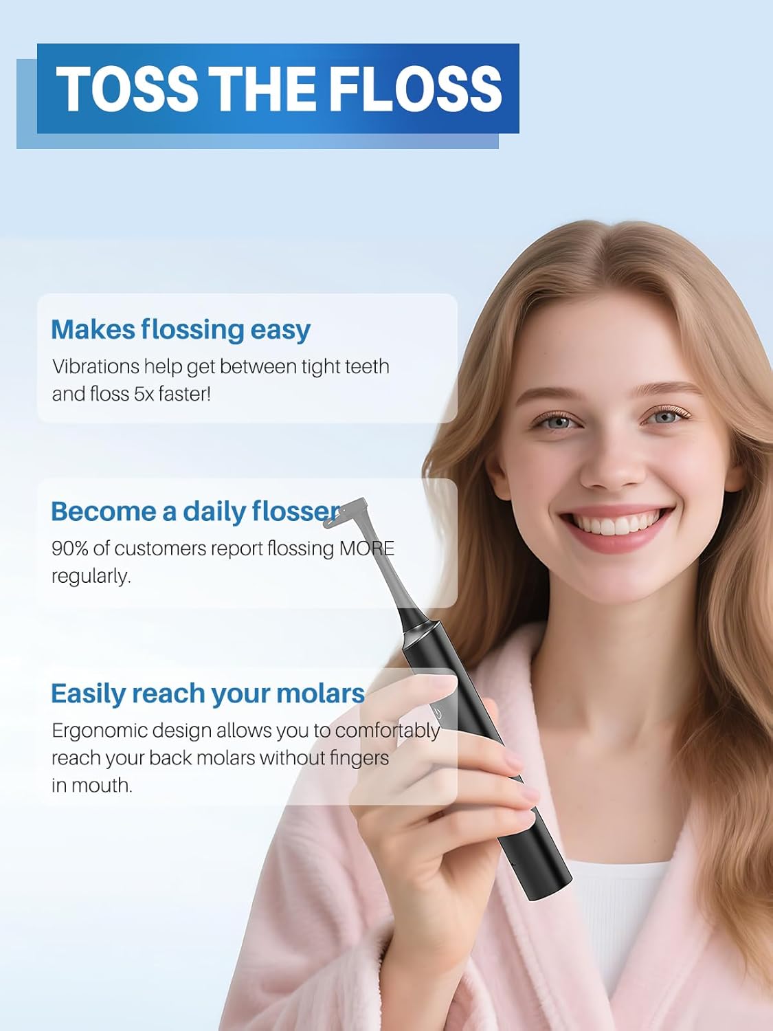 Voraiya Electric Flosser for Teeth Reusable Dental Floss with 50 Replacement Heads,Dentist Recommended Tooth Flossers,Water Flosser Alternative,Rechargeable Dental Floss Picks for Adults,Travel