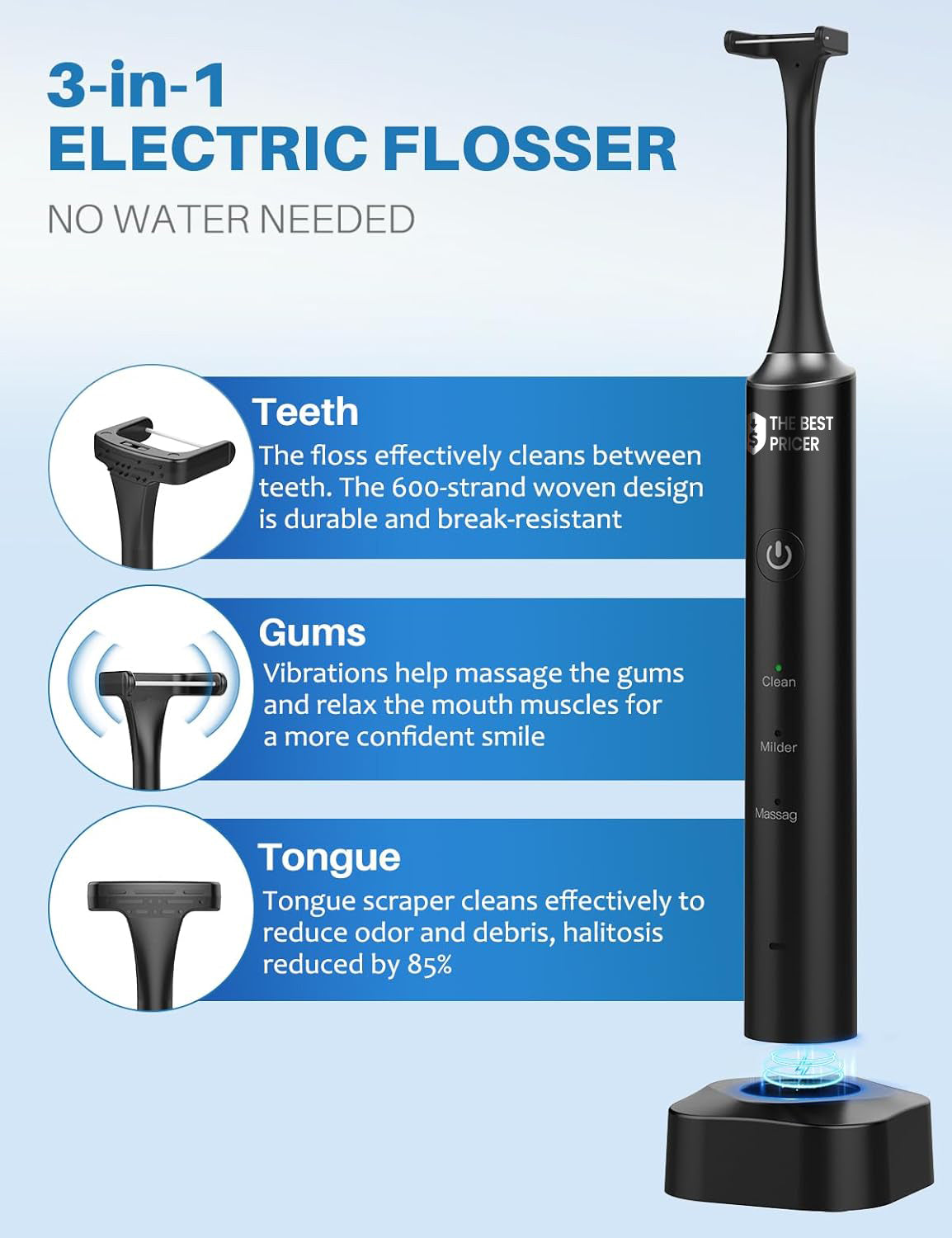 Voraiya Electric Flosser for Teeth Reusable Dental Floss with 50 Replacement Heads,Dentist Recommended Tooth Flossers,Water Flosser Alternative,Rechargeable Dental Floss Picks for Adults,Travel