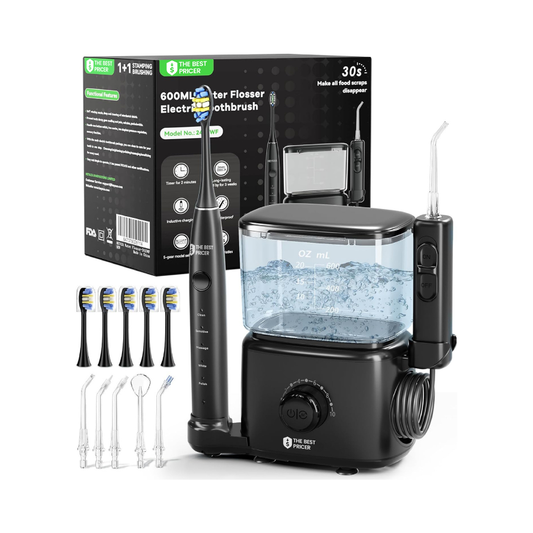 Water Flosser & Electric Toothbrush Combo – 600ML, 10 Levels, 5 Modes (Black)