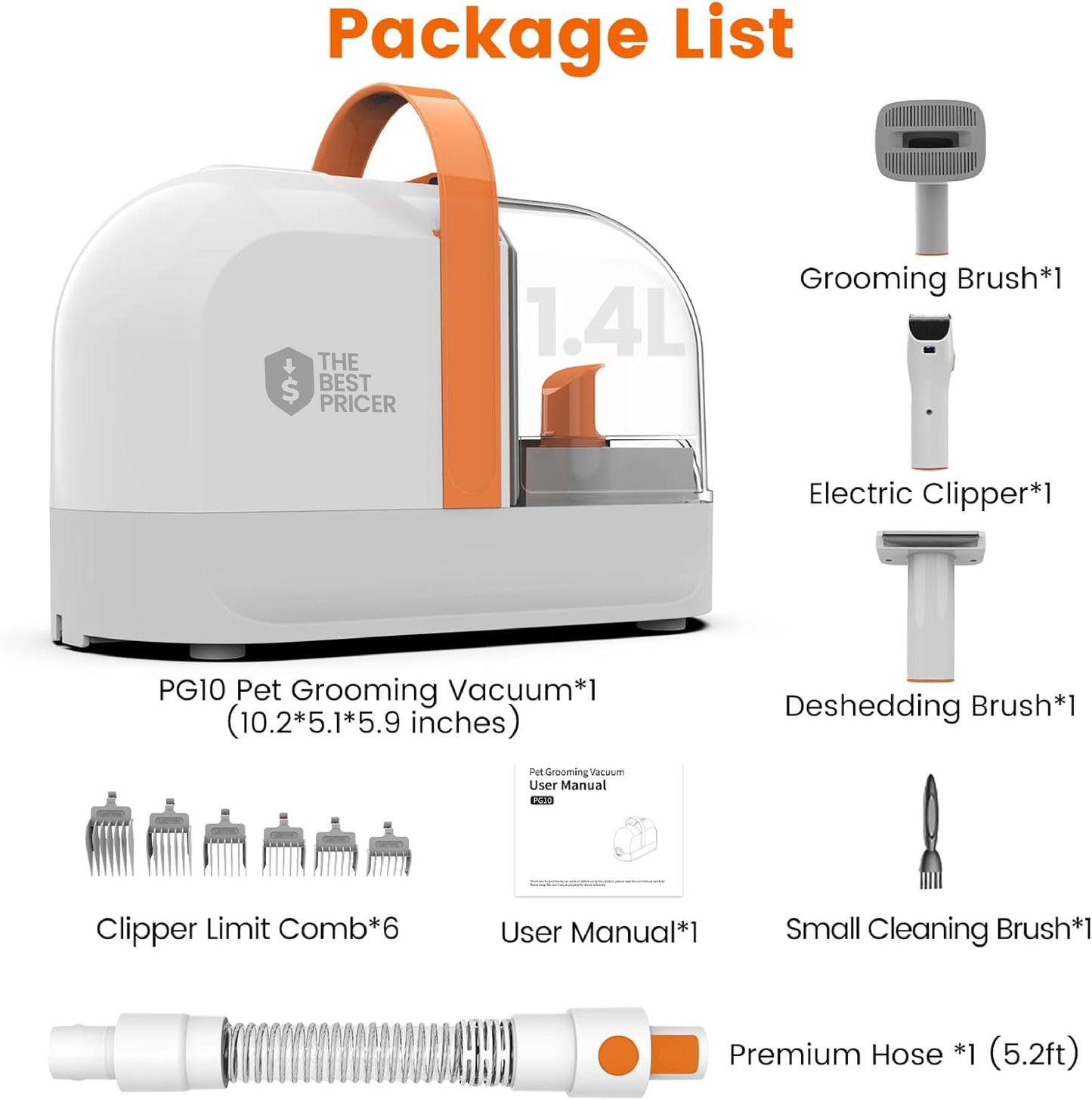 Dog Grooming Vacuum Kit with Clippers & Brush – 12,000Pa Low-Noise Pet Hair Cleaner