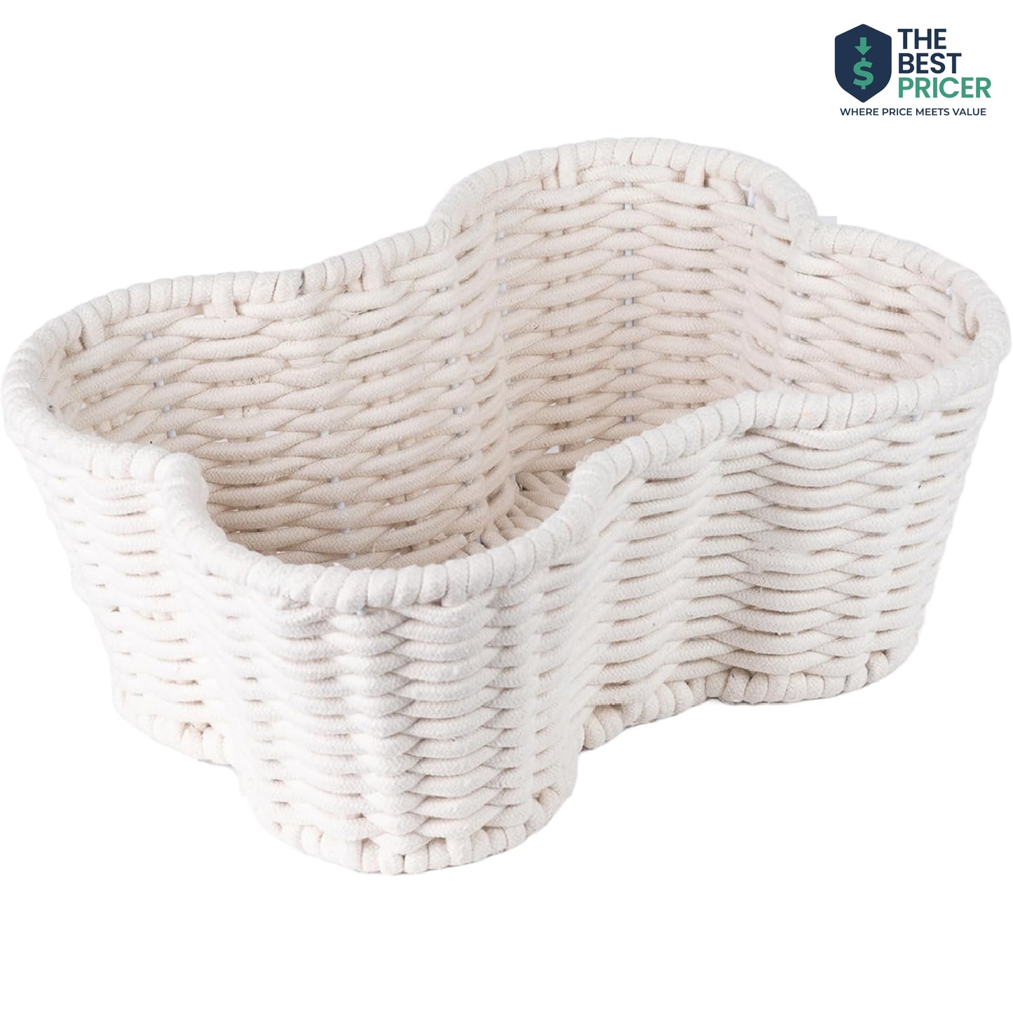 Dog Toy Basket, Handmade Dog Toy Bin, Bone Shaped Pet Organizer, Cat Storage Box (Cotton Rope, 17x13in)