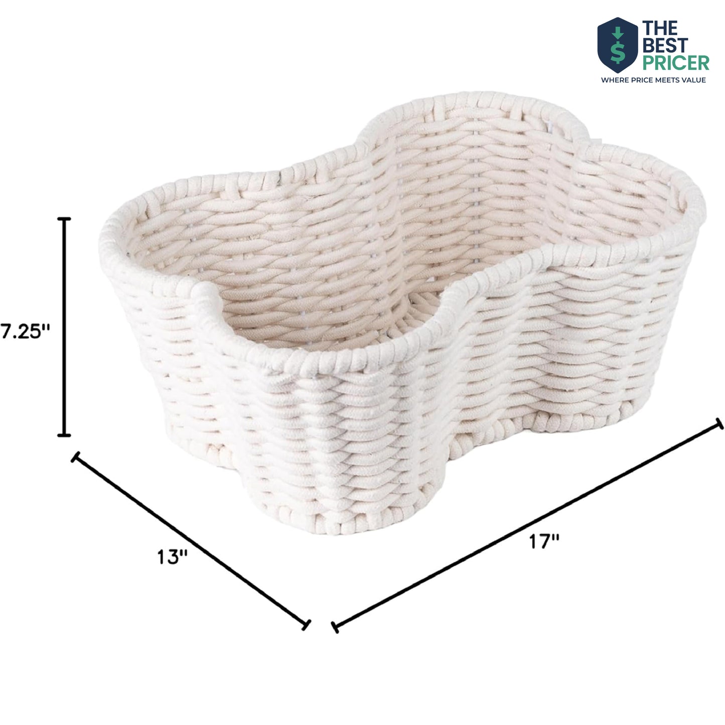 Dog Toy Basket, Handmade Dog Toy Bin, Bone Shaped Pet Organizer, Cat Storage Box (Cotton Rope, 17x13in)