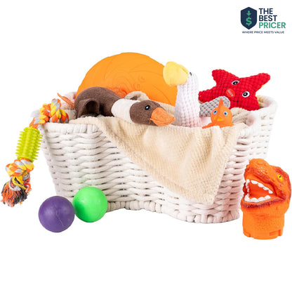 Dog Toy Basket, Handmade Dog Toy Bin, Bone Shaped Pet Organizer, Cat Storage Box (Cotton Rope, 17x13in)