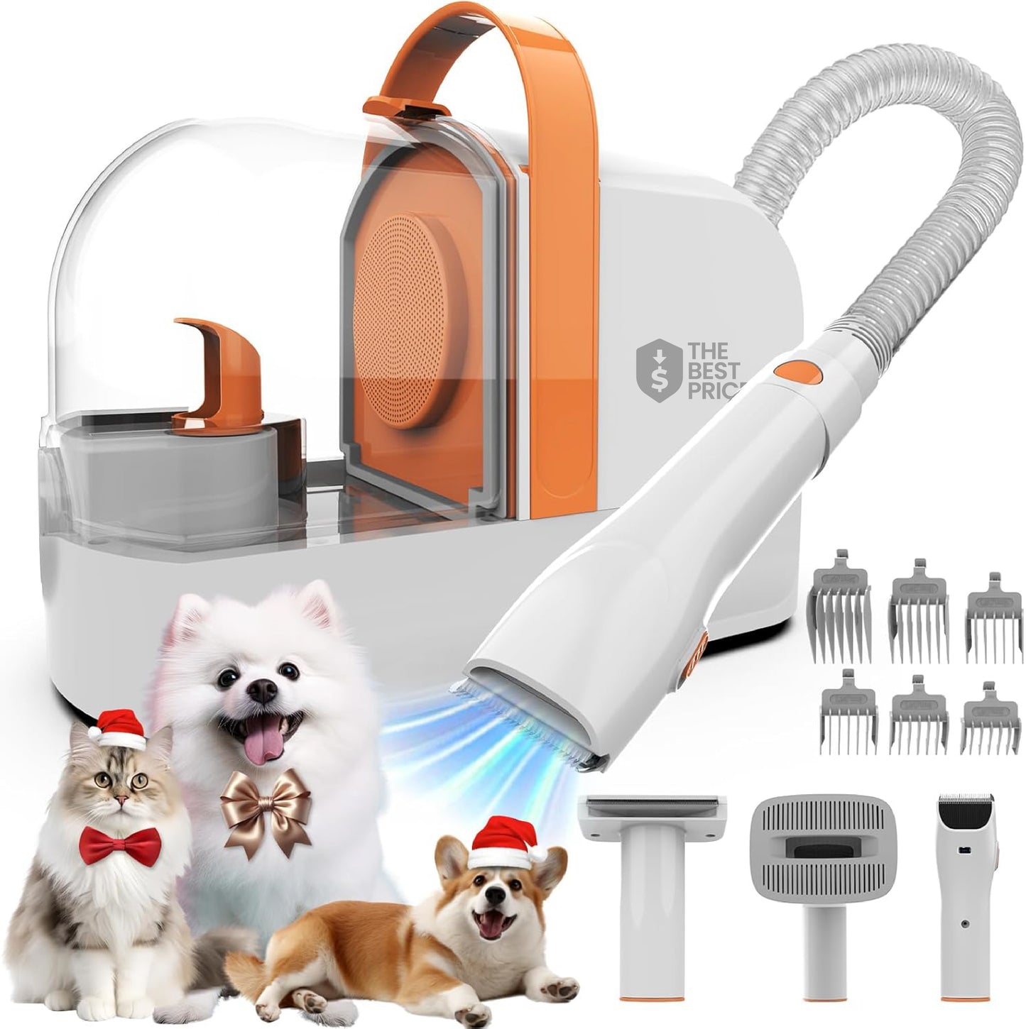 Dog Grooming Vacuum Kit with Clippers & Brush – 12,000Pa Low-Noise Pet Hair Cleaner