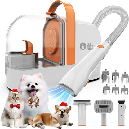 Dog Grooming Vacuum Kit with Clippers & Brush – 12,000Pa Low-Noise Pet Hair Cleaner