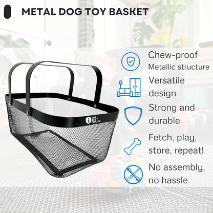 Dog Toy Basket Metal Mesh Metal, Chew Proof Black Dog Toy Bin, Durable Dog Toy Box, Sturdy Dog Toy Storage