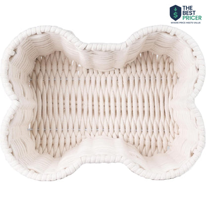 Dog Toy Basket, Handmade Dog Toy Bin, Bone Shaped Pet Organizer, Cat Storage Box (Cotton Rope, 17x13in)