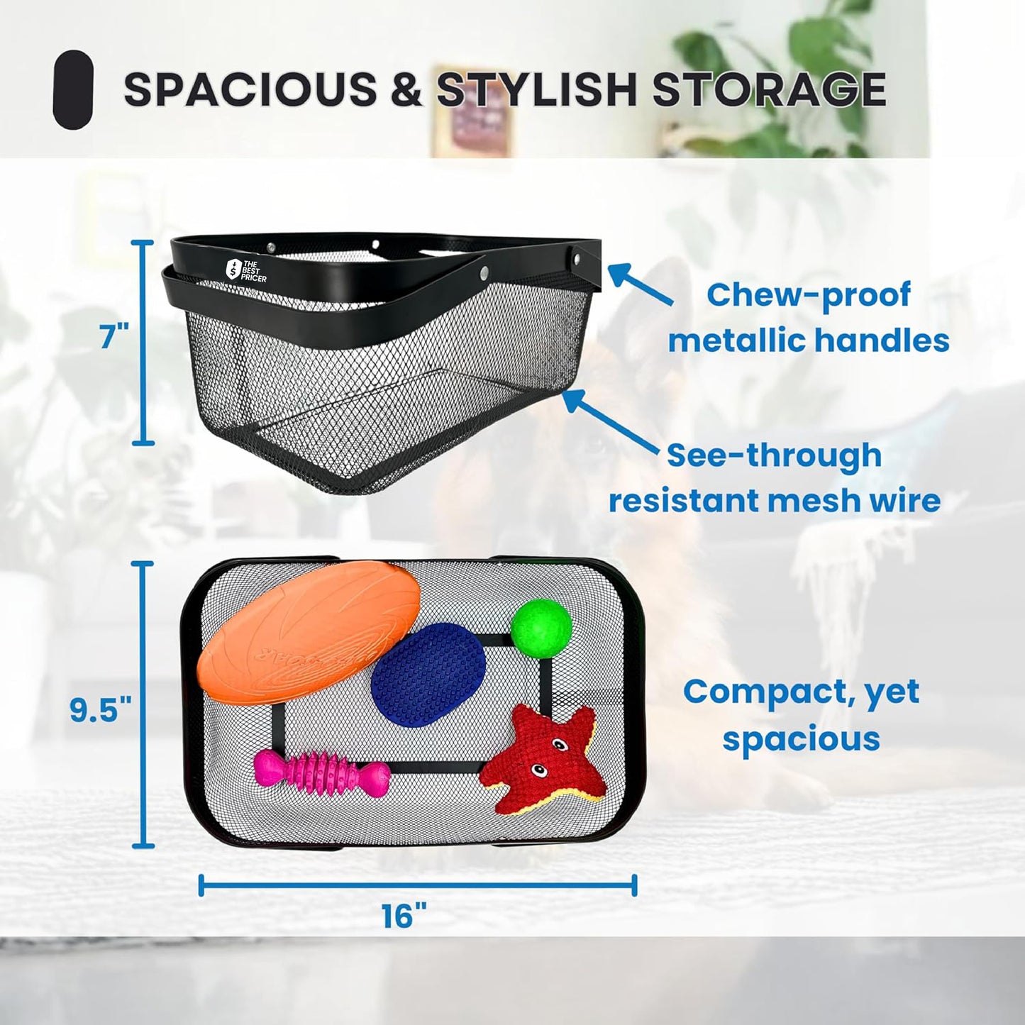 Dog Toy Basket Metal Mesh Metal, Chew Proof Black Dog Toy Bin, Durable Dog Toy Box, Sturdy Dog Toy Storage