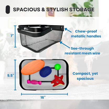 Dog Toy Basket Metal Mesh Metal, Chew Proof Black Dog Toy Bin, Durable Dog Toy Box, Sturdy Dog Toy Storage