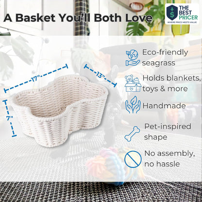 Dog Toy Basket, Handmade Dog Toy Bin, Bone Shaped Pet Organizer, Cat Storage Box (Cotton Rope, 17x13in)