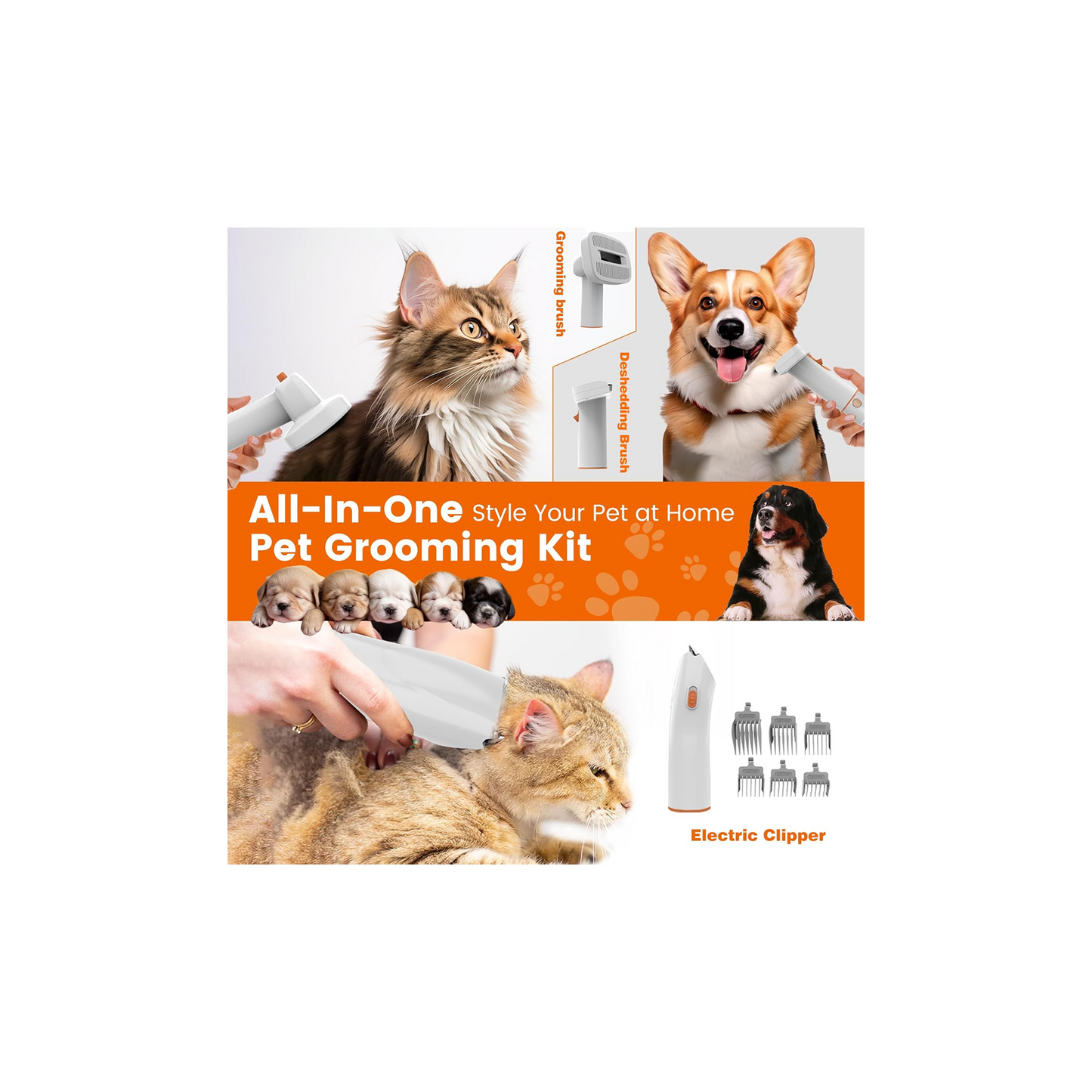 Dog Grooming Vacuum Kit with Clippers & Brush – 12,000Pa Low-Noise Pet Hair Cleaner
