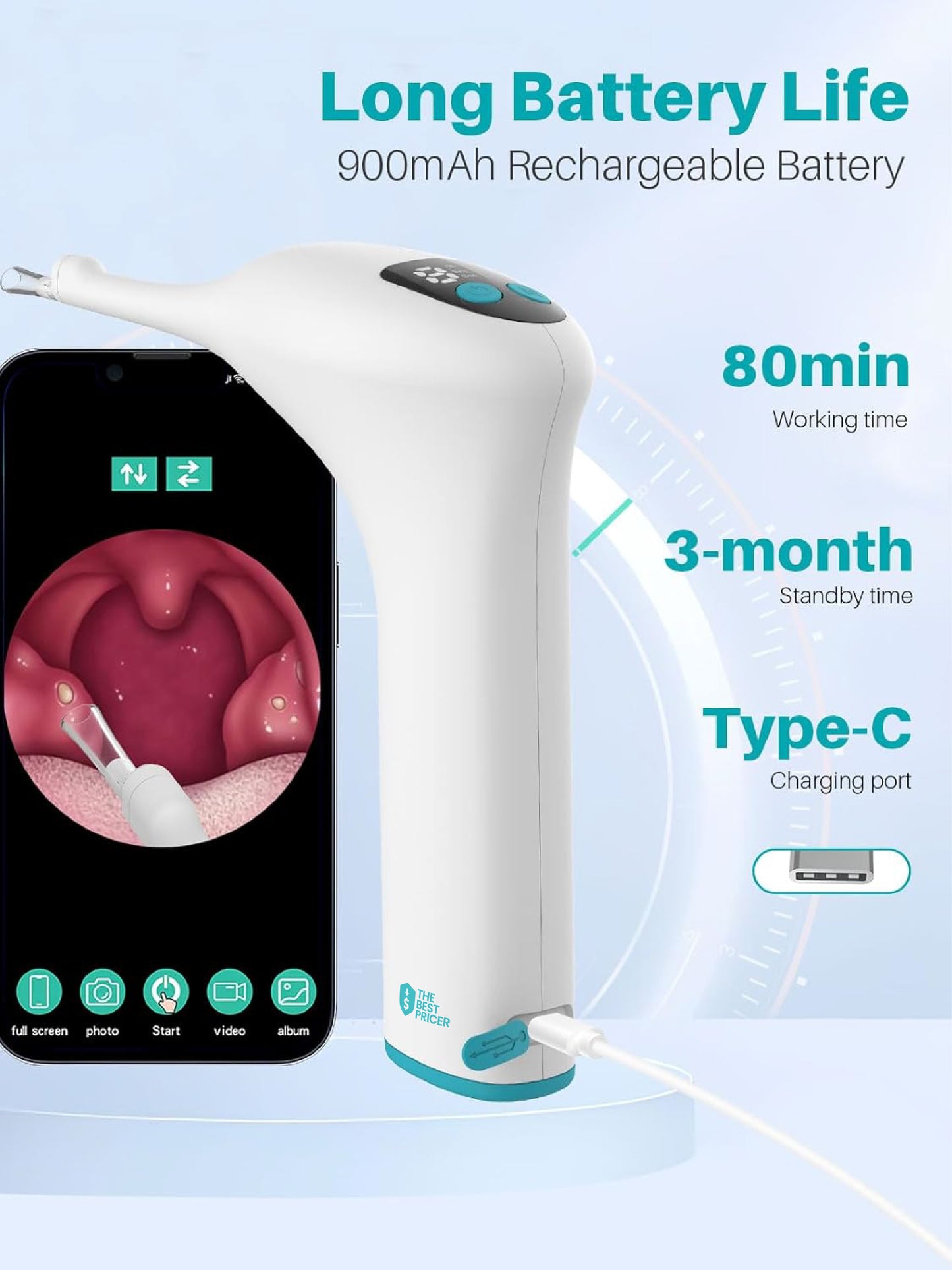 Voraiya Tonsil Stone Remover. Camera, LED Light, 5-Level Suction