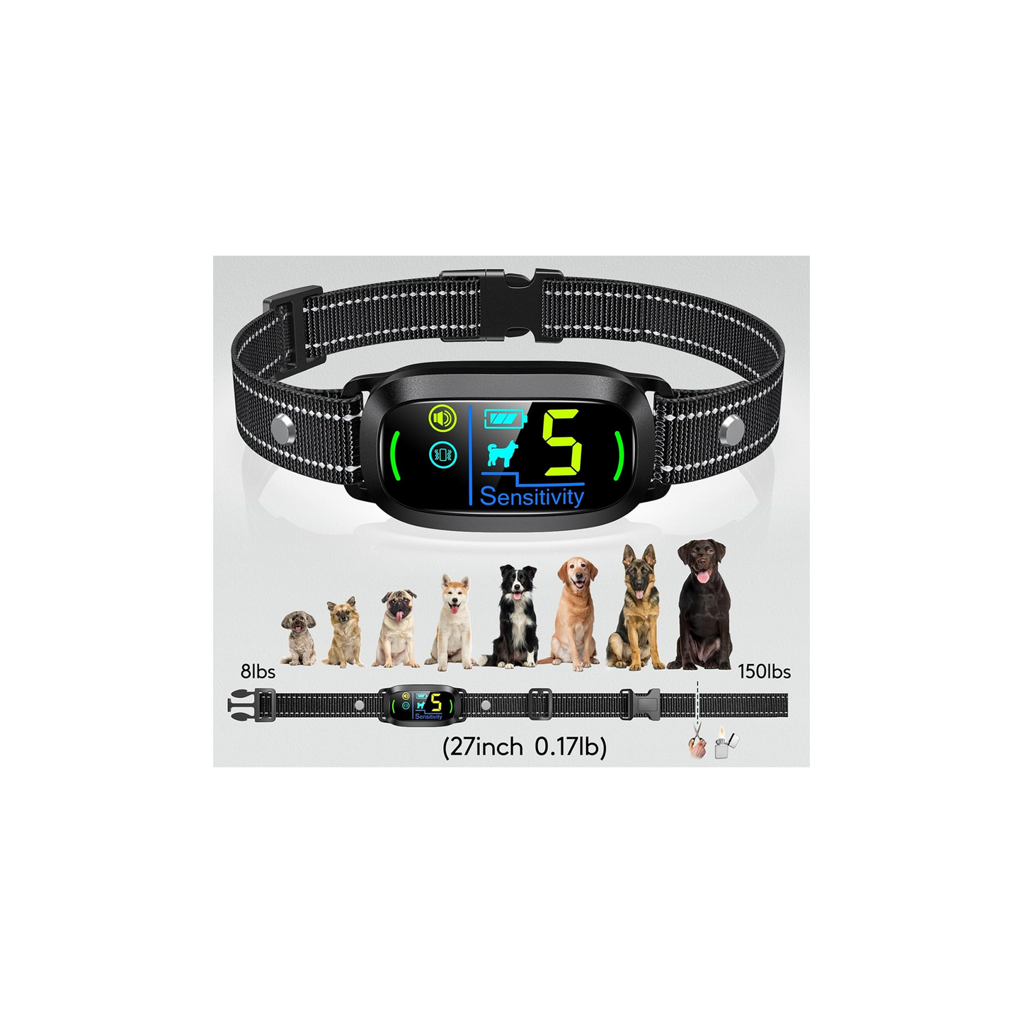 Rechargeable Dog Bark Collar – Smart Anti-Bark Training with Beep & Vibration, Black