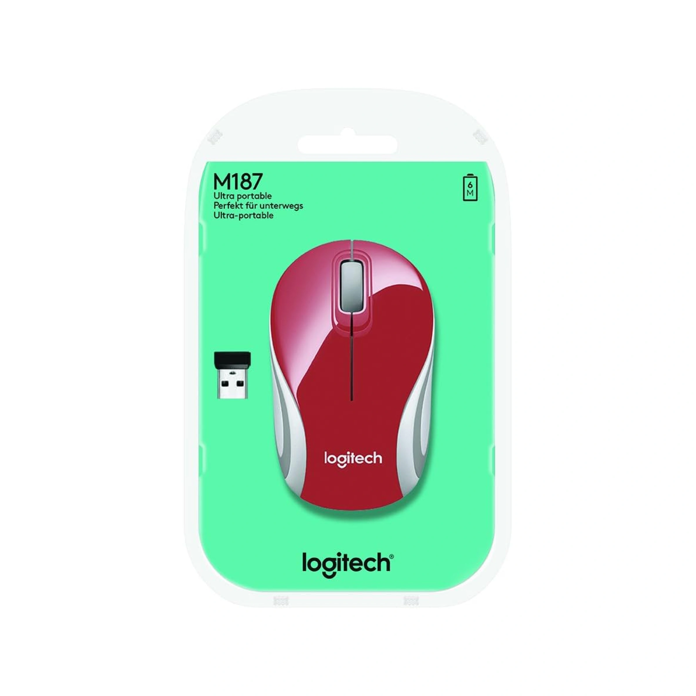Logitech M187 Wireless Mini Optical Mouse – Red Brand New - Image 2